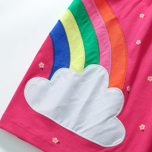Summer Arrival Rainbow and Dots Pattern Short Sleeves Dress for Stylish Girls - Image 3