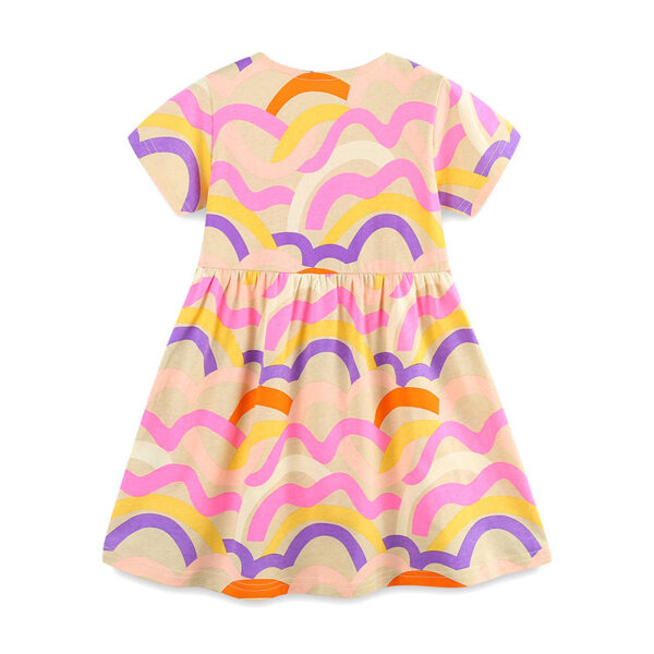 Summer Pure Cotton Waves Pattern Short Sleeves Dress for Stylish Girls - Image 2