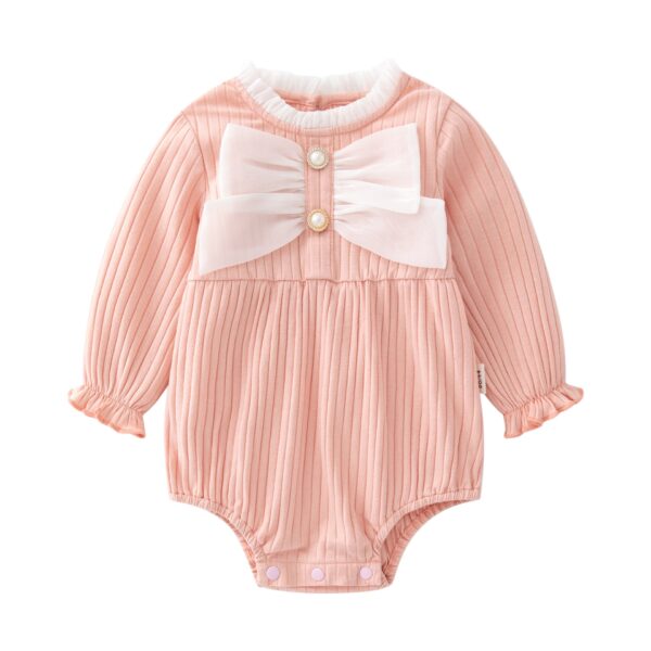 Baby Solid Color Big Bow Patched Design Beautiful Princess Onesies - Image 12