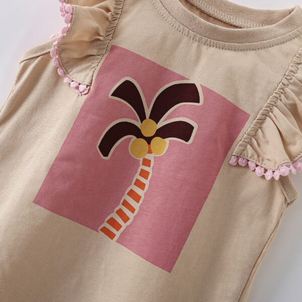 Summer Arrival Girls’ Palm Tree Cartoon Pattern Fly Sleeves T-shirt in European and American Style - Image 3