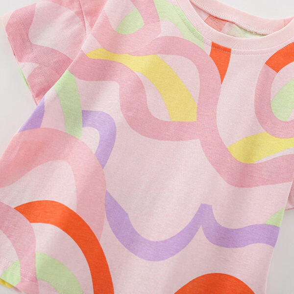 Summer Baby Kids Colorful Curves Pattern T-shirt and Shorts Clothing Set for Girls - Image 2