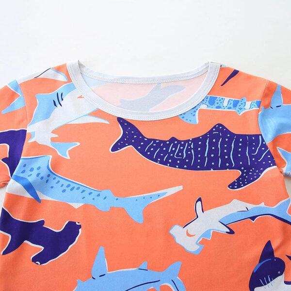 Summer Baby Kids Cartoon Whales Pattern T-shirt and Shorts Casual Clothing Set for Boys - Image 3