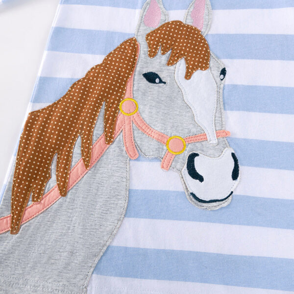 Autumn Arrival Cartoon Animals and Striped Pattern Long Sleeves Turn-down Collar Dress for Stylish Girls - Image 3