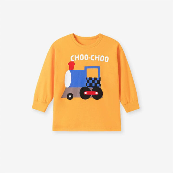 Spring and Autumn Boys Train Cartoon Pattern Long Sleeves Shirt and Pants Clothing Set - Image 3