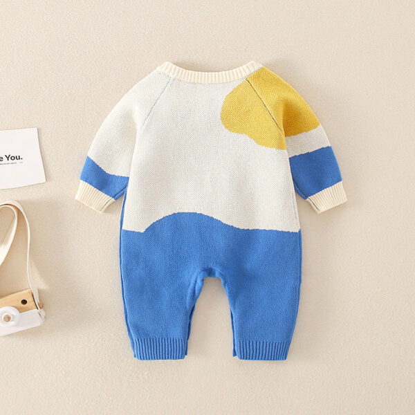 Baby Dinosaur Pattern Colorblock Design Cute Knit Romper - Image 3