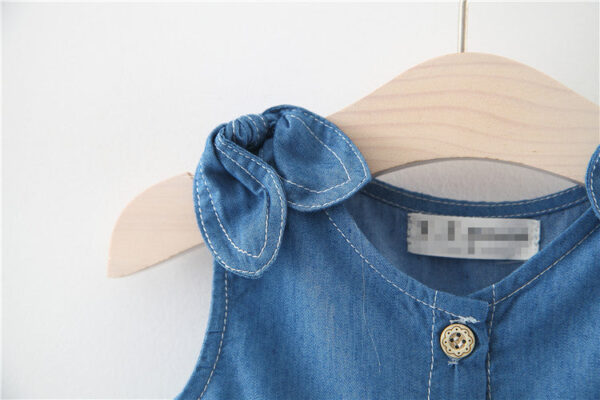 Baby Girl Solid Blue Denim Dress In Summer - Image 4