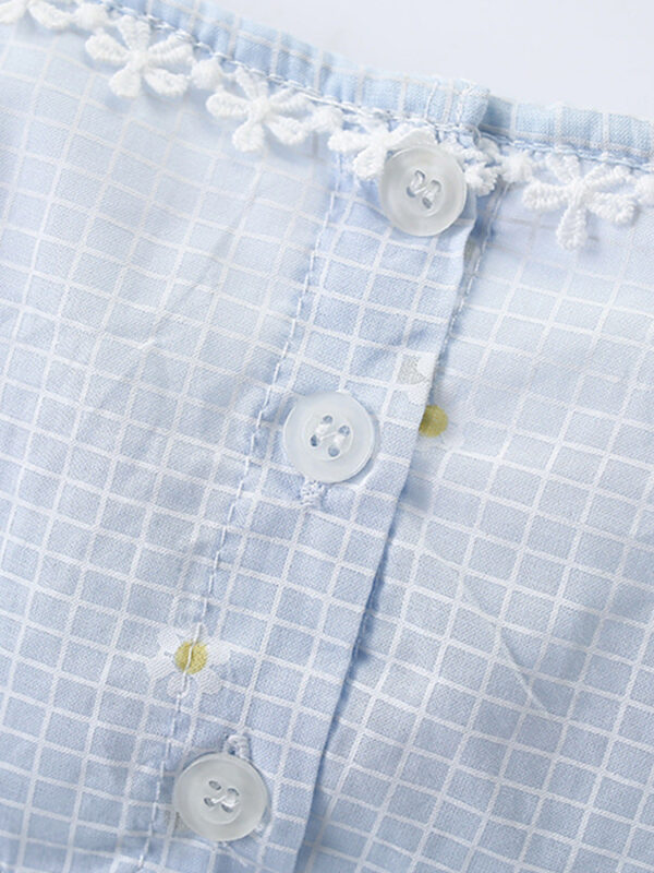 Summer New Arrival Girls’ Simple Plaid Short Sleeves Light Blue Dress - Image 3
