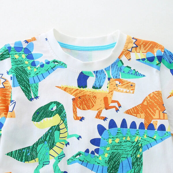 Summer Boys’ Dinosaurs Animals Cartoon Pattern T-shirt in European and American Style - Image 3