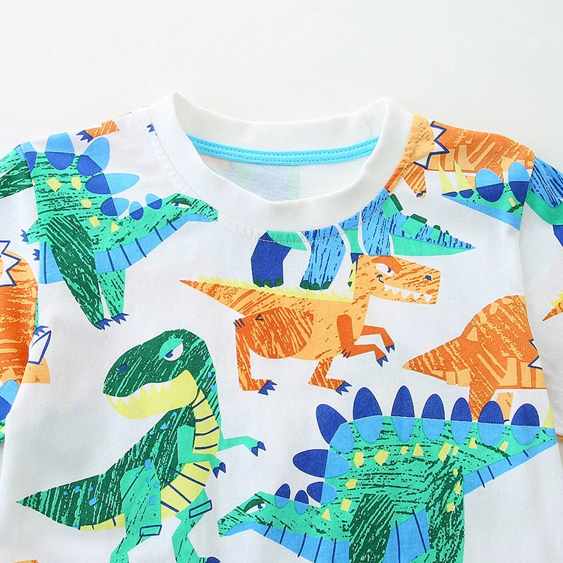 Summer Boys’ Dinosaurs Animals Cartoon Pattern T-shirt in European and American Style - Image 3