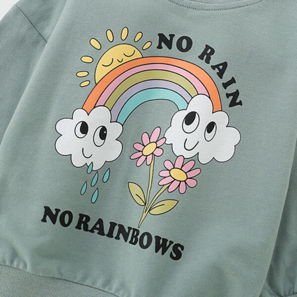 Autumn and Spring Arrival Flowers and Rainbow Cartoon Pattern Long Sleeves Pullover for Stylish Girls - Image 3