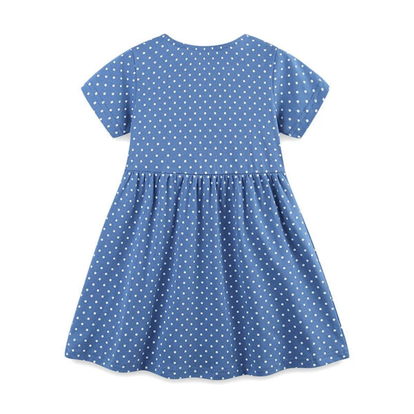 Summer Pure Cotton Dots and Animals Pattern Short Sleeves Dress for Stylish Girls - Image 2