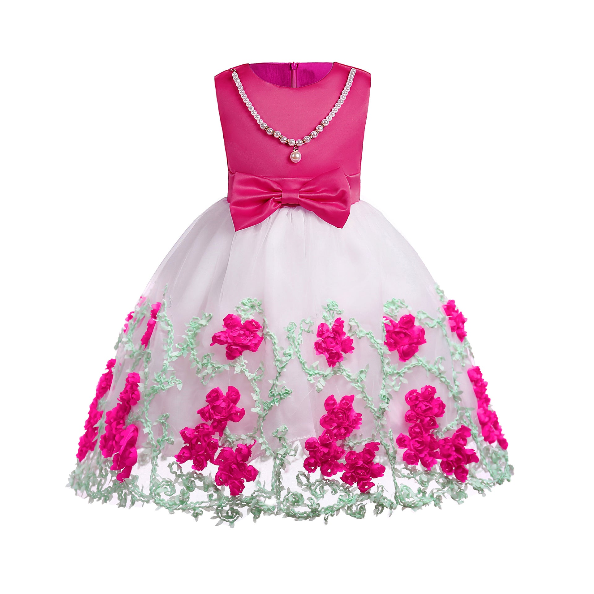 Baby Girl Flower Mesh Overlay Design Bow Tie Vest Dress Birthday Formal Dress - Image 7
