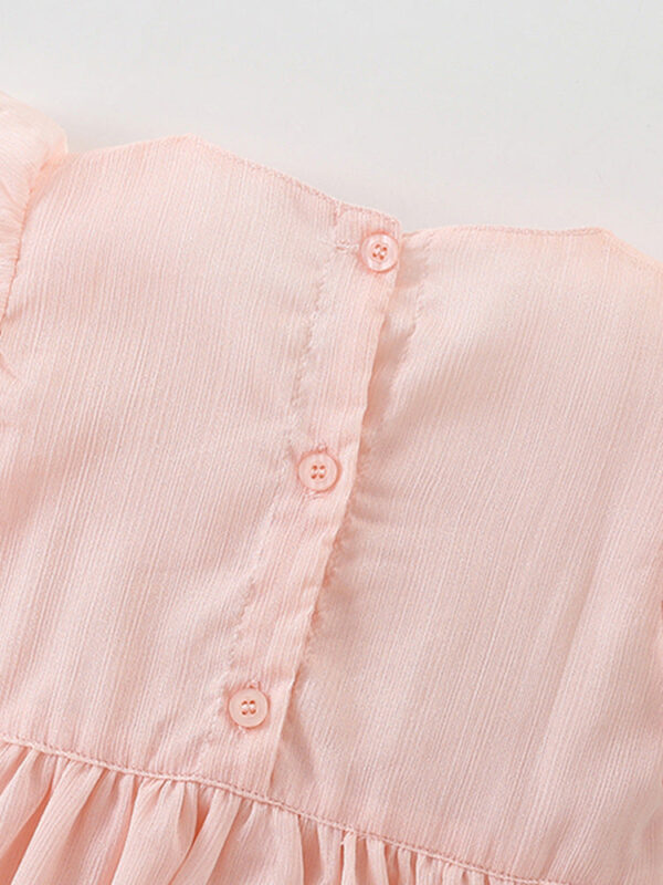 Summer New Arrival Girls’ Simple Plain Pink Short Sleeves Bow Tied Dress - Image 3