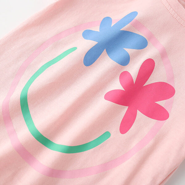 Summer Arrival Girls’ Flowers and Smiling Face Pattern Short Sleeves T-shirt in European and American Style - Image 3