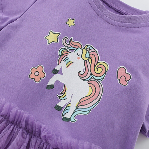 Summer Arrival Horse Cartoon Pattern Short Sleeves Tulle Design Cute Dress for Stylish Girls - Image 3