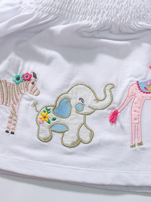 Girls Animals Cartoon Pattern Dress And Pink Shorts Set - Image 4
