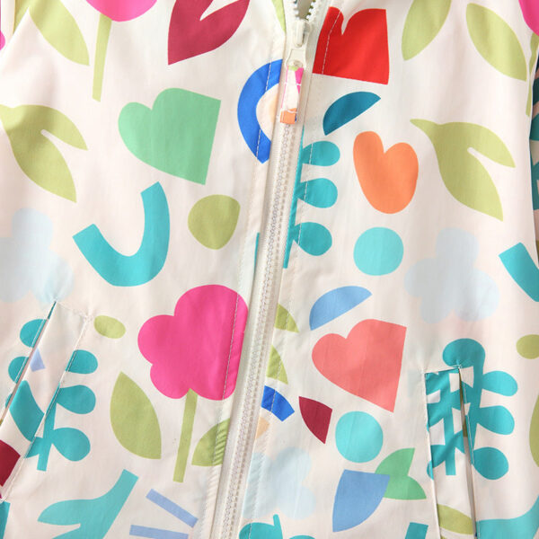 Arrival European and American Style Girls’ Hooded Zip-up Colorful Flowers Pattern Coat with Long Sleeves - Image 3