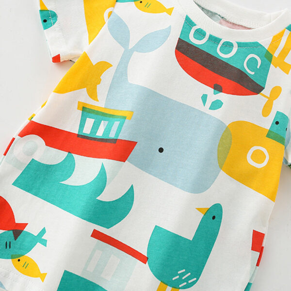 Summer Baby Kids Fish Cartoon Pattern T-shirt and Shorts Clothing Set for Boys - Image 2
