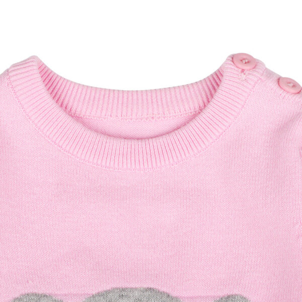 Baby Girl Cartoon Bear Graphic Long Sleeves Knit Thermal Jumpsuit - Image 3