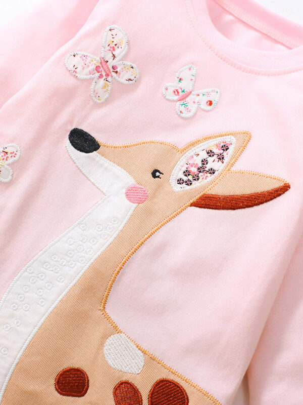 Baby Girls Kids Deer Cartoon Embroidery Long Sleeve Top Pullover - Image 3