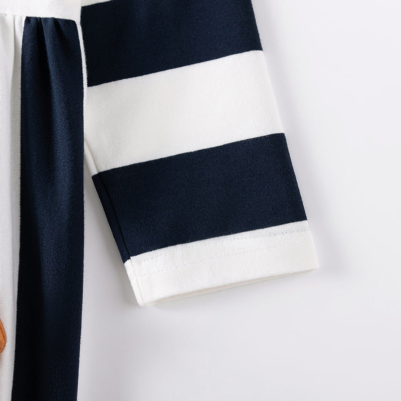 Autumn and Spring Arrival Teddy and Striped Pattern Long Sleeves Dress for Stylish Girls - Image 4
