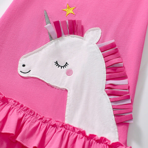 Summer Arrival Cartoon Unicorn Pattern Short Sleeves Dress for Stylish Girls - Image 3