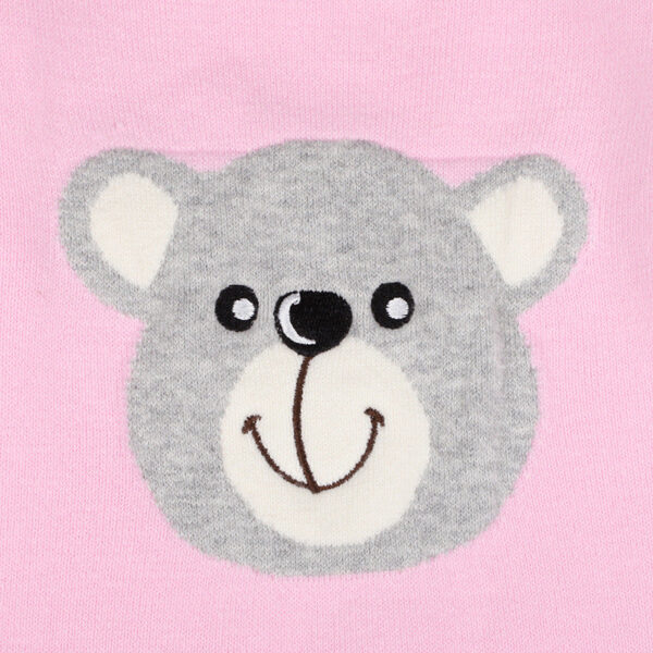 Baby Girl Cartoon Bear Graphic Long Sleeves Knit Thermal Jumpsuit - Image 4