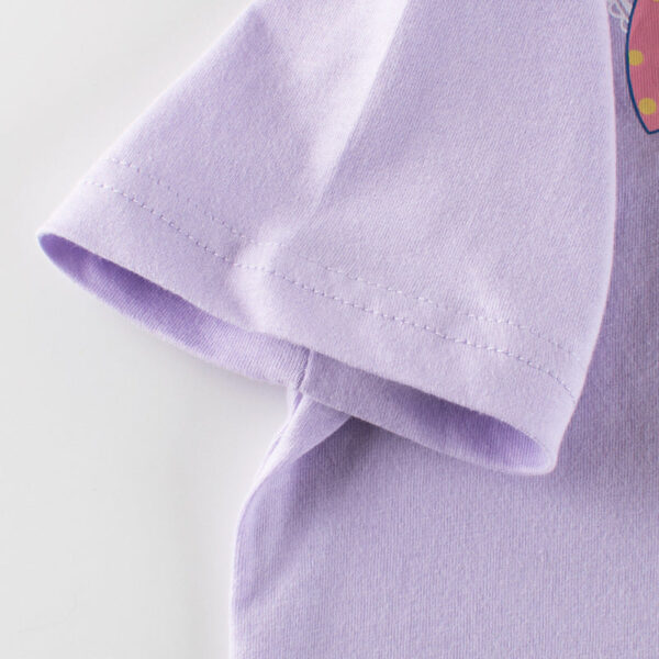Baby Girl Solid Color Bow Tie Pattern Short Sleeve Tee - Image 4