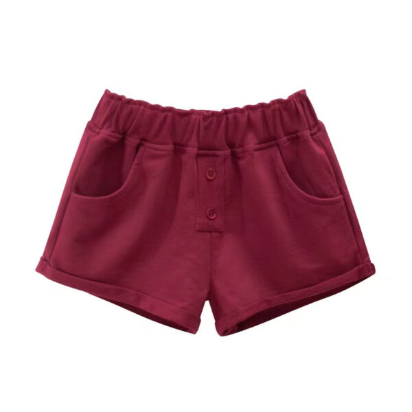 Baby Girl Solid Color Button Design Flap Short Pants With Pockets - Image 23