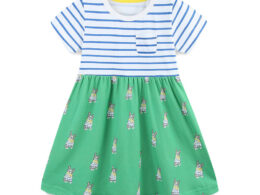 Summer Pure Cotton Cartoon Puppy Pattern Short Sleeves Dress for Stylish Girls
