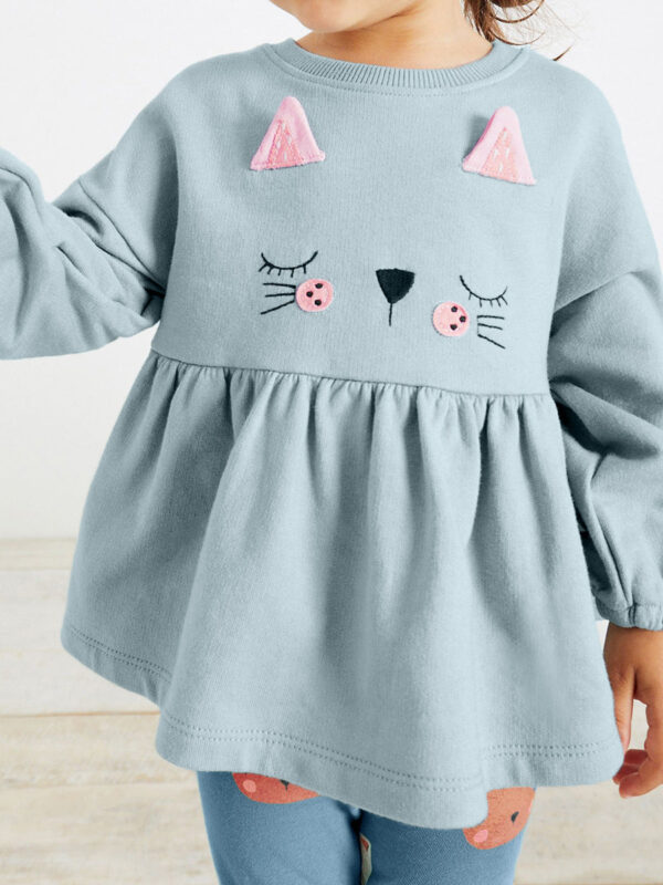 Baby Girl Cat Pattern Design Pullover With Long Leggings Sets - Image 4