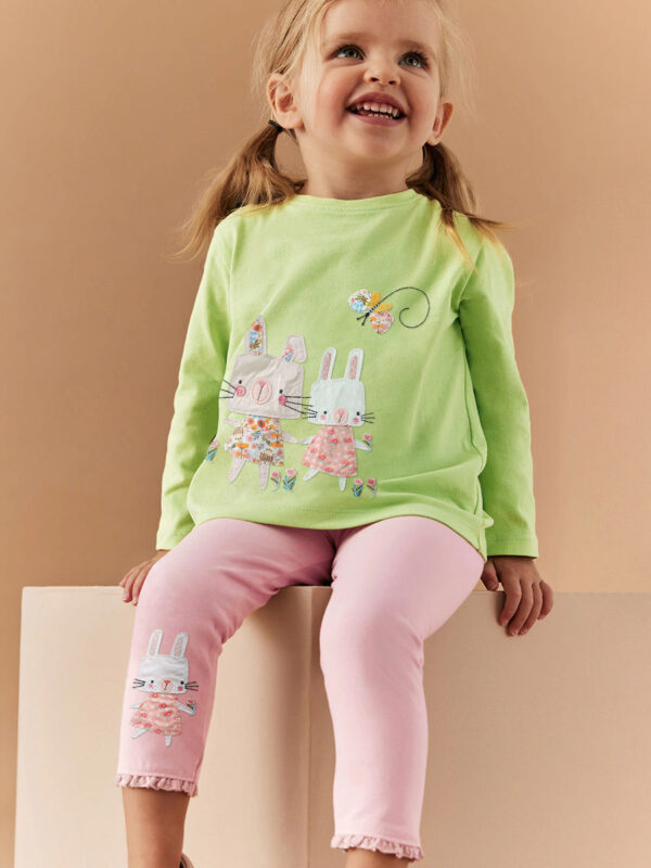 Arrival Spring And Autumn Girls Casual Appliqué Embroidery Rabbits Pattern Long Sleeves Top T-Shirt And Pants Clothing Set - Image 4