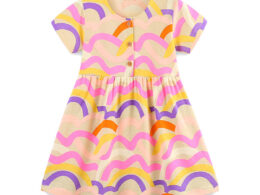 Summer Pure Cotton Waves Pattern Short Sleeves Dress for Stylish Girls