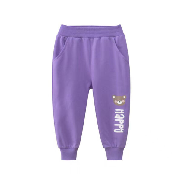 Baby Girl Cartoon Animal Graphic Solid Color Elastic Trousers - Image 16