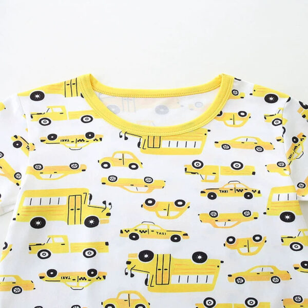 Summer Baby Kids Cartoon School Bus and Taxi Pattern T-shirt and Shorts Clothing Set for Boys - Image 4