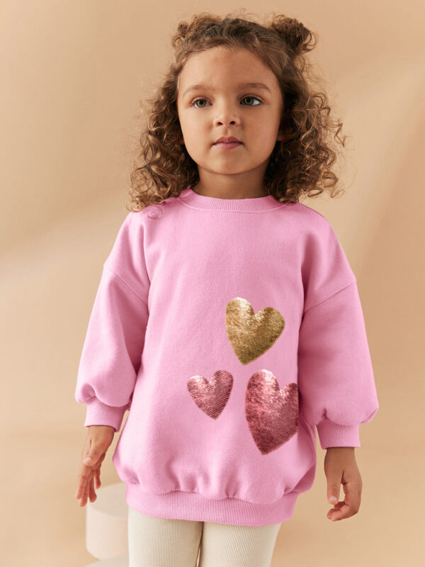 Arrival Spring And Autumn Girls Fashion Sequin Heart Long Sleeves Top T-Shirt And Flared Pants Clothing Set - Image 5