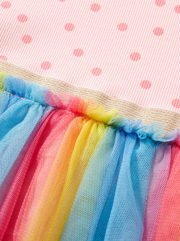 Spring And Summer Baby Girls Short Sleeves Polka Dots Rainbow Chiffon Dress - Image 3