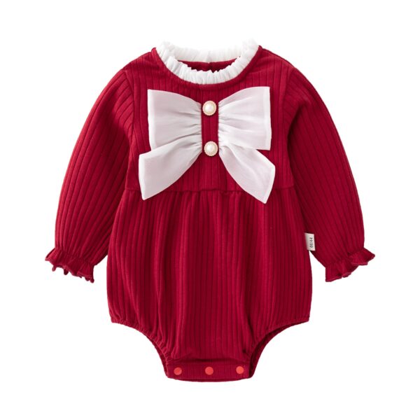 Baby Solid Color Big Bow Patched Design Beautiful Princess Onesies - Image 19