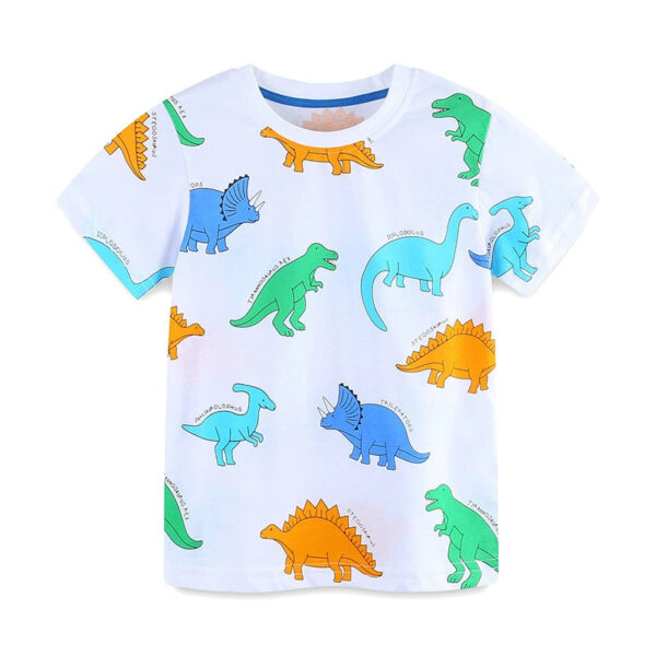 Summer Baby Kids Cartoon Animals Pattern T-shirt and Shorts Color Patchwork Clothing Set for Boys - Image 4
