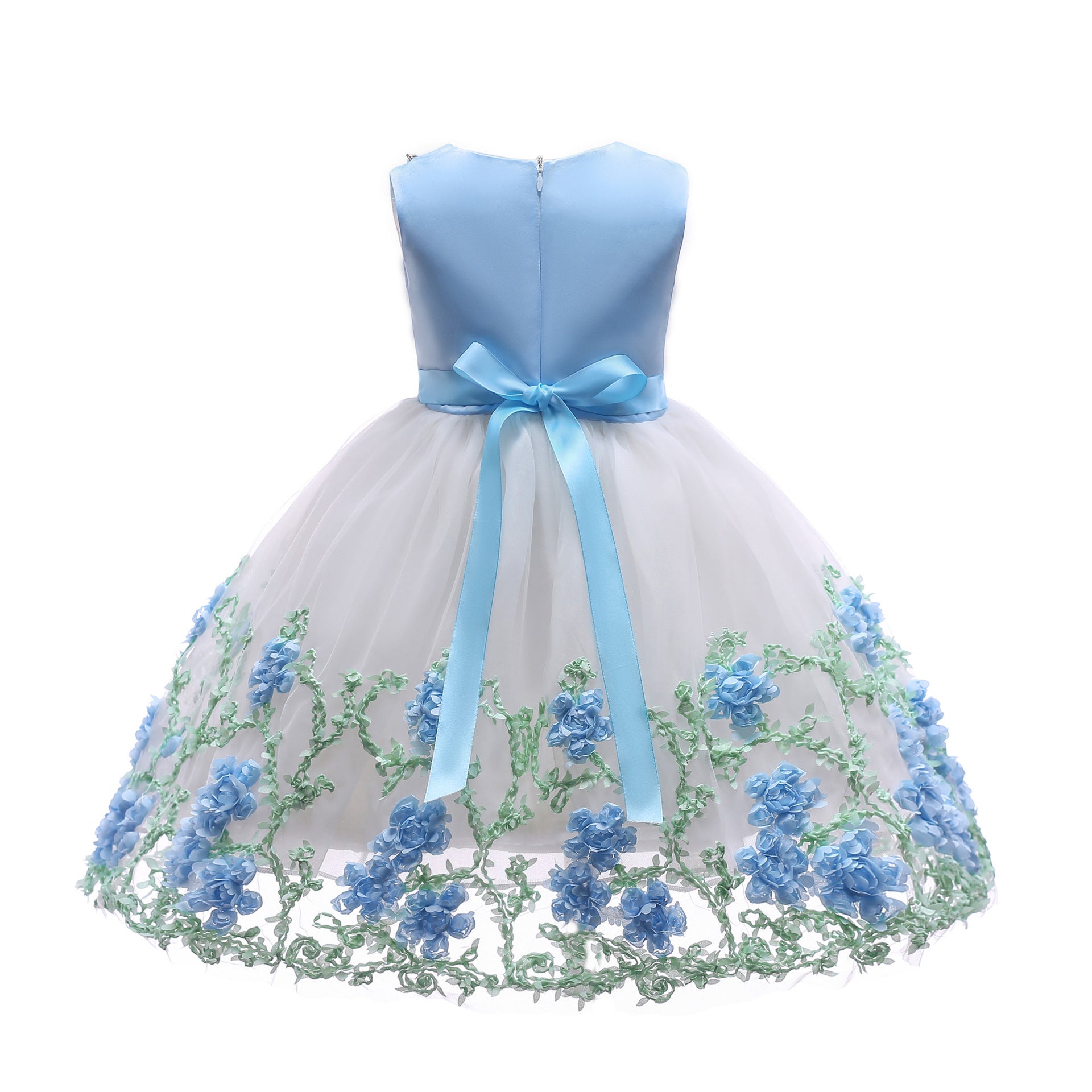 Baby Girl Flower Mesh Overlay Design Bow Tie Vest Dress Birthday Formal Dress - Image 3