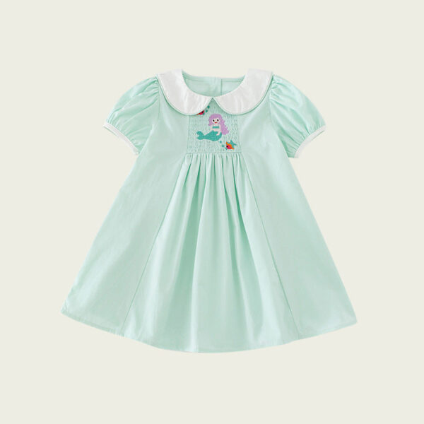 New Arrival Summer Baby Kids Girls Short Sleeves Mermaid Embroidery Dress - Image 11