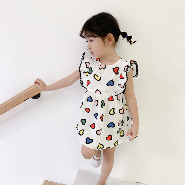 Best Selling Summer Baby Kids Girls Colorful Heart Pattern Fly Sleeves Dress - Image 4