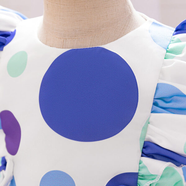 Summer Baby Kids Girls Fly Sleeves Crew Neck Fashion Polka Dots Dress - Image 3