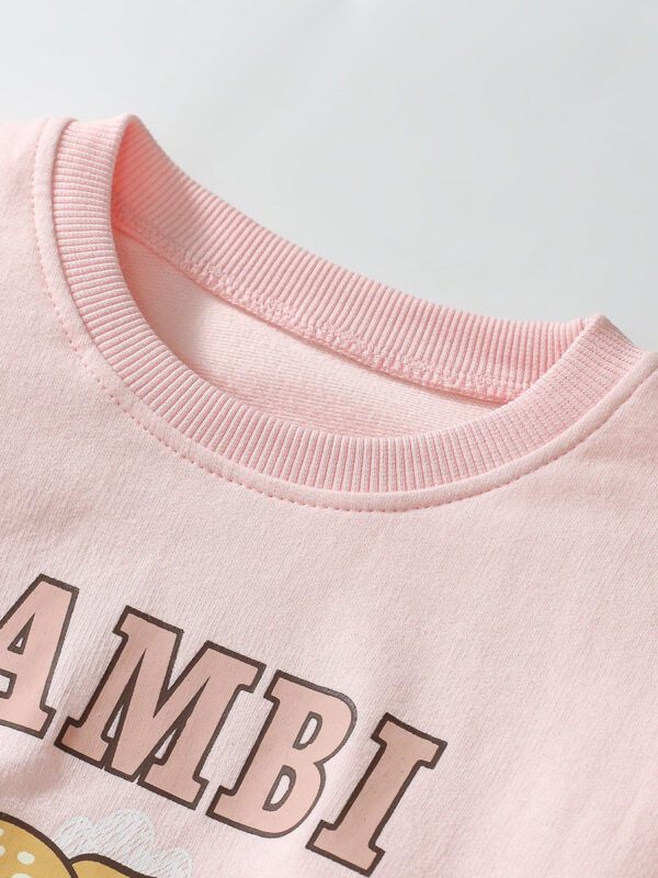 Spring And Autumn Girls Cute Cartoon Little Bambi Print Top Sweatshirt And Solid Color Pants - Image 4