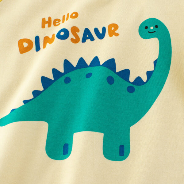 Autumn Baby Kids Unisex Letters and Dinosaur Print Color Patchwork Long Sleeves Crew Neck Base Top Shirt - Image 5