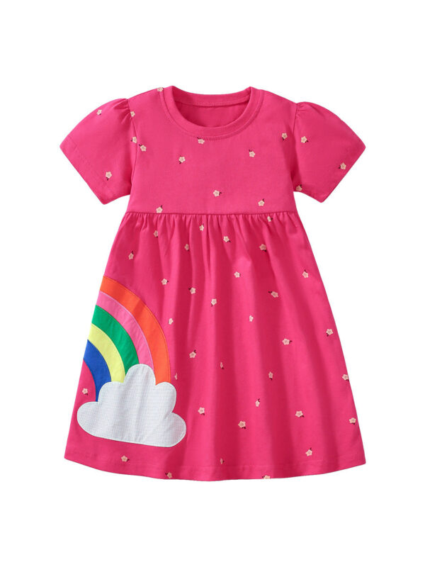Summer Arrival Rainbow and Dots Pattern Short Sleeves Dress for Stylish Girls - Image 2