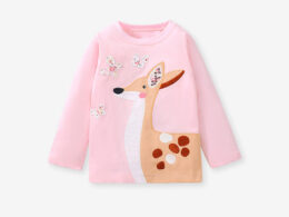 Baby Girls Kids Deer Cartoon Embroidery Long Sleeve Top Pullover