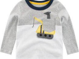 Baby Boy Cartoon Excavator & Animal Pattern Contrast Design Shirt