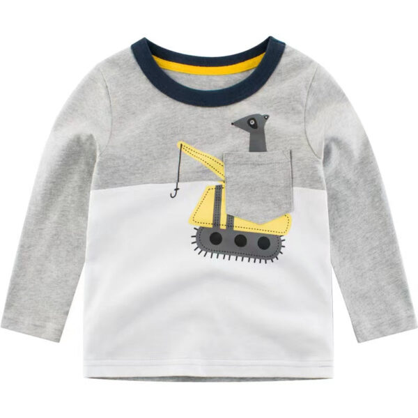 Baby Boy Cartoon Excavator & Animal Pattern Contrast Design Shirt - Image 11
