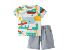Summer Baby Kids Fish Cartoon Pattern T-shirt and Shorts Clothing Set for Boys